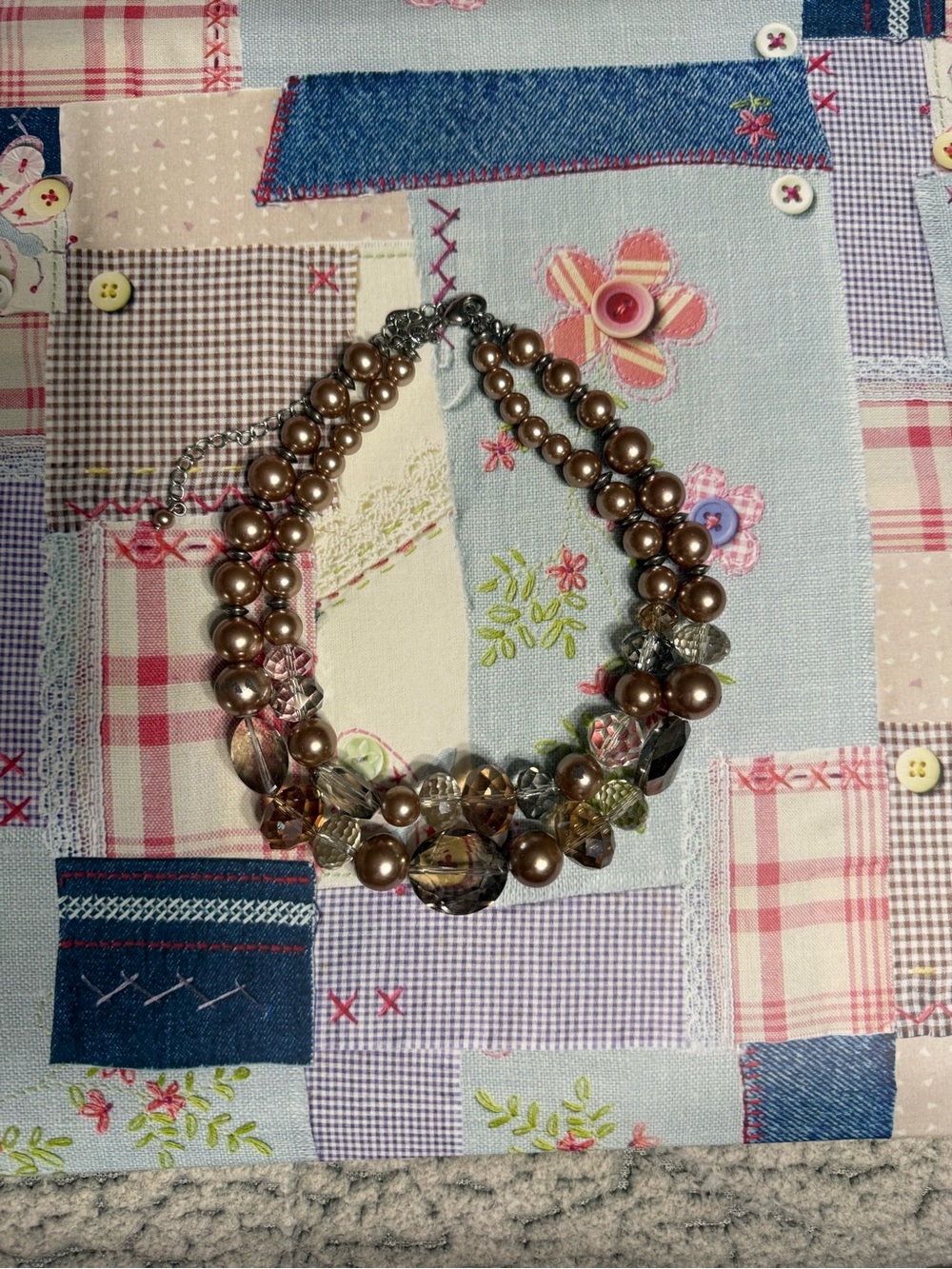WHBM 14” Adjustable Brown Pearl & Crystal Statement Necklace